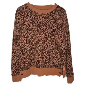 Long Tall Sally Womens Leopard Print Cotton Snap Side Crewneck Sweatshirt Medium